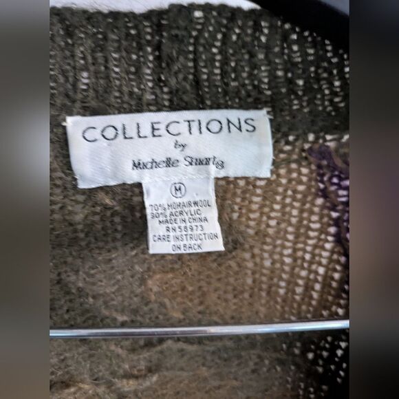 Collections By Michelle Stuart Olive & Purple Cardigan Sweater Mohair Lambswool - Picture 4 of 5